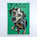 Contemporary A4 hand-painted custom pet portrait of Taco by artist Helen Robotham Vasquez 