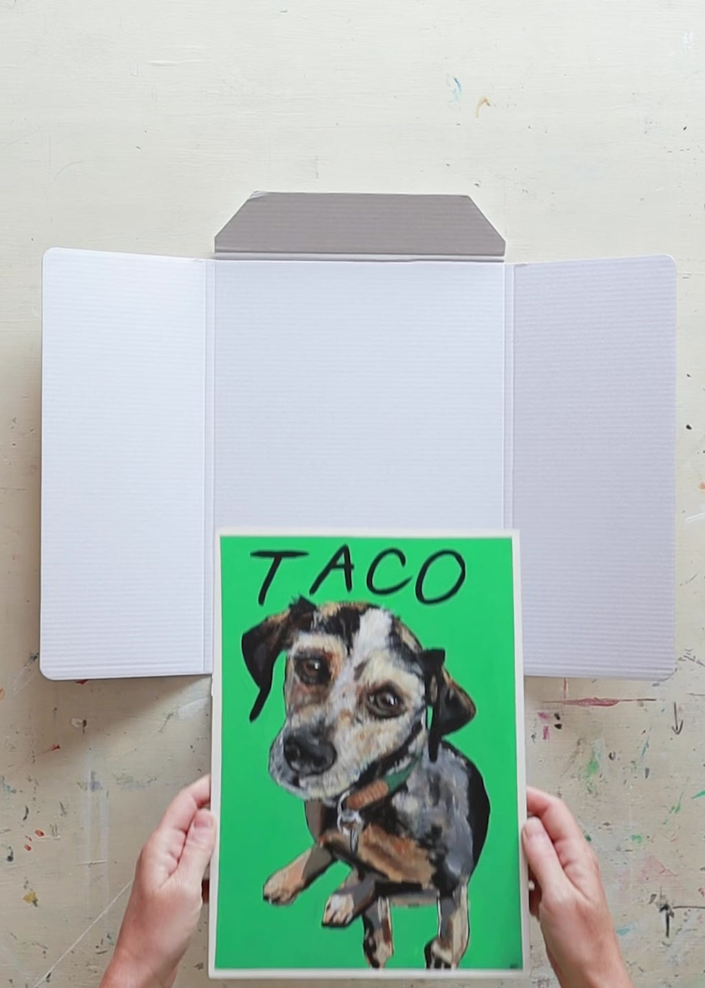 Custom hand-painted A4 Pet Portrait by artist Helen Robotham Vásquez